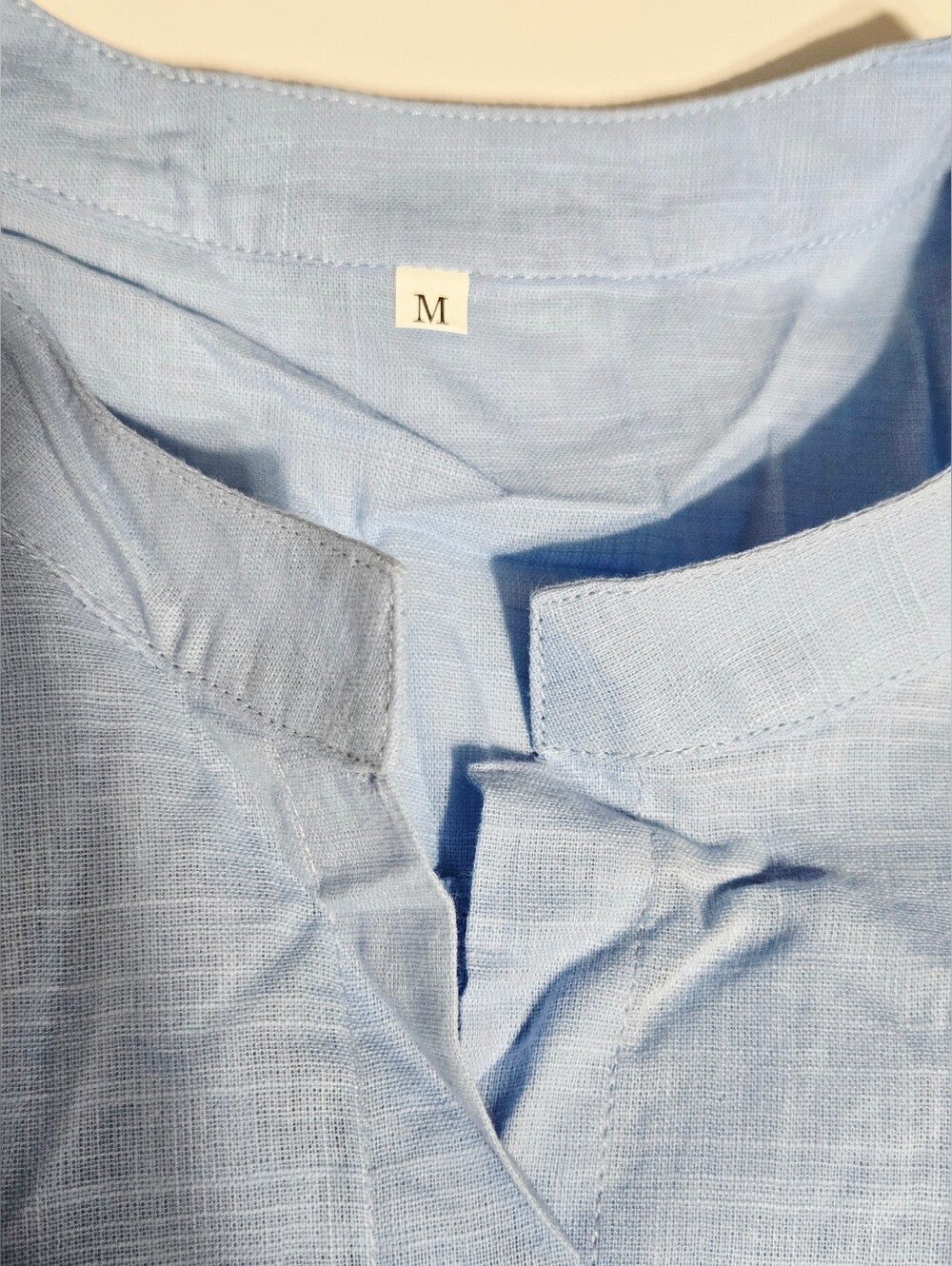 Women’s Light Blue Collarless Button Front Blouse Long Sleeve Size Medium - Picture 5 of 6